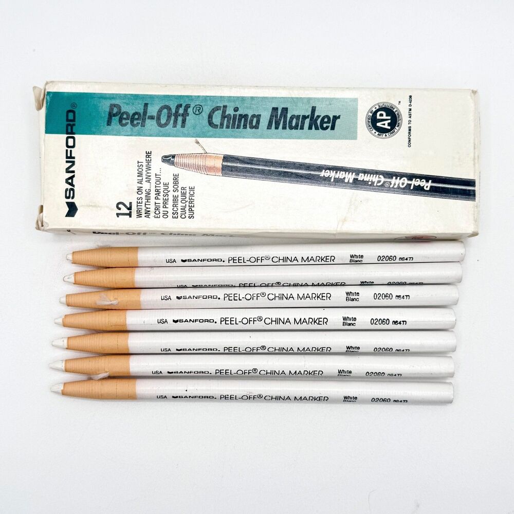 Vintage Sanford Peel-Off China Marker 02060 White Grease Pencil 7pcBox 164T USA